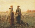 Two Shepherdesses with a Dog - Aime Perret