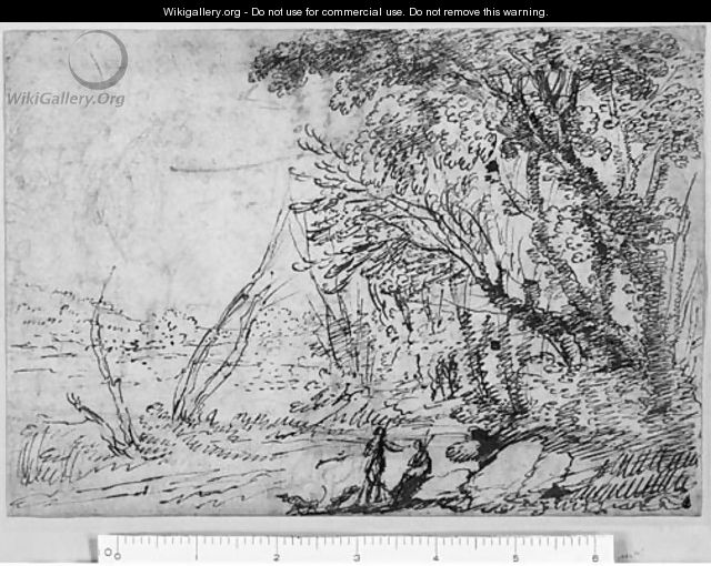 A wooded Landscape with Figures - Agostino Tassi