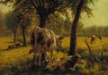 Cattle in a sunlit meadow - Albert Gaullet