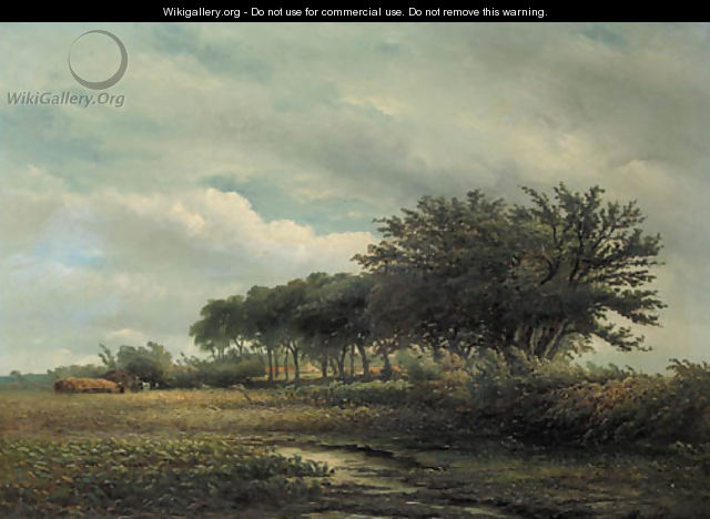 Peasants harvesting in a summer landscape - Albert Jurardus van Prooijen