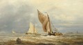 Sailing vessels in a stiff breeze - Albert Jurardus van Prooijen
