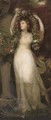 Portait of a Montgomery sister, full-length, in a white dress, holding a garland of flowers - (after) Sir Joshua Reynolds