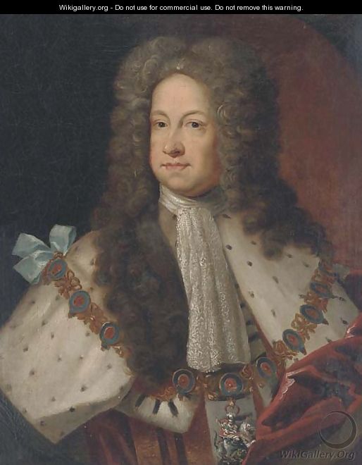 Portrait of King George I (1660-1727), half-length, in garter robes, in a feigned oval - Sir Godfrey Kneller