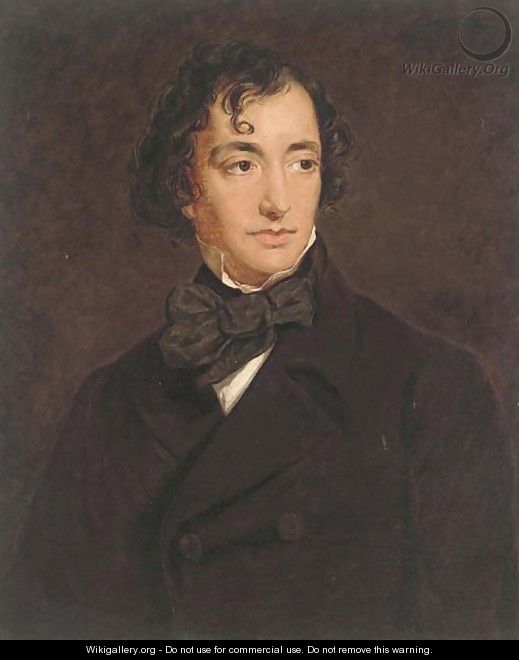 Portrait of Benjamin Disraeli (1804-1881), Earl of Beaconsfield, quarter-length, in a black jacket - (after) Sir Francis Grant