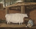 A cow and a farmer by a barn - (after) Thomas Weaver