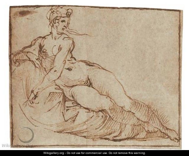 A female nude reclining - Agostino Carracci