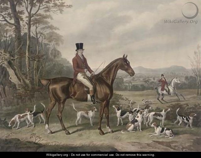 John Mytton Esq., on a chestnut hunter, with his hounds, in an extensive landscape, published by W.Smith, 1841 - John Webber