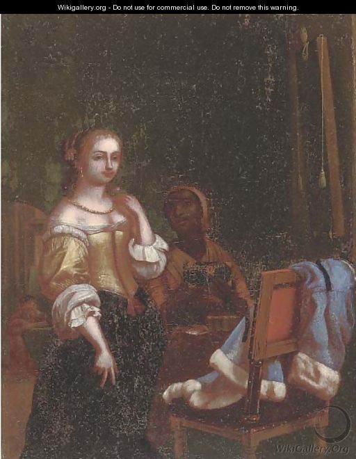 A lady and her maid in an interior - (after) Willem Van Mieris