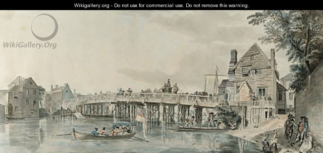 The old wooden bridge at Windsor - (after) Paul Sandby