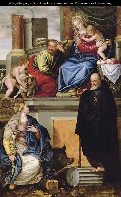 The Holy Family with the Infant Saint John the Baptist, Saint Anthony Abbot and Saint Catherine - Paolo Veronese (Caliari)