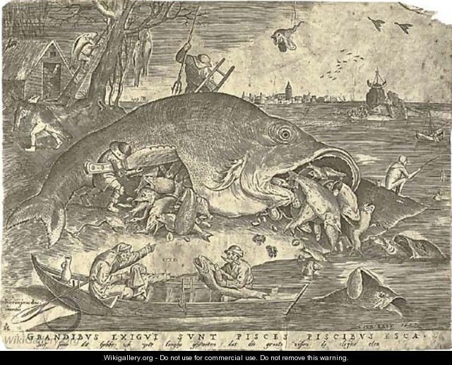 The large Fishes devouring the small Fishes, by P. Van der Heyden - (after) Pieter The Elder Bruegel
