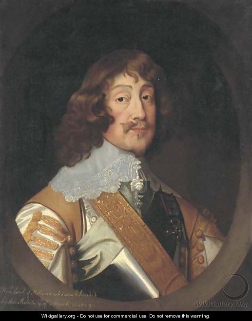 Portrait of Henry Rich, 1st. Earl of Holland (1590-1641), bust-length, in a breast plate and lace collar, painted oval - Sir Anthony Van Dyck