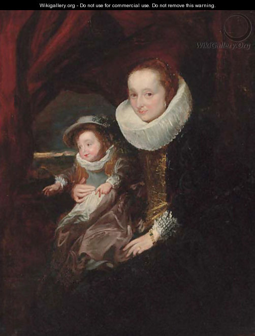 Portrait of a woman and child, small three-quarter-length, in an interior - Sir Anthony Van Dyck