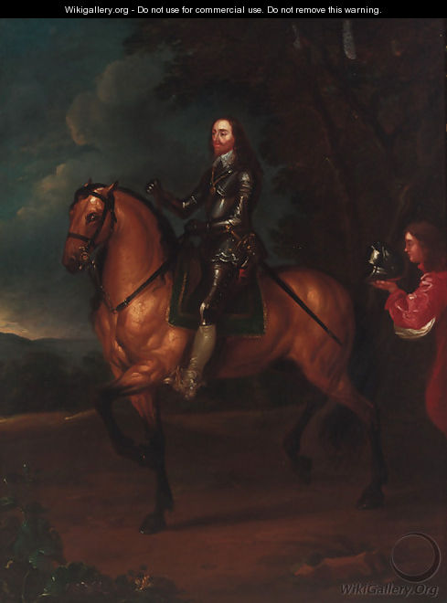 An equestrian portrait of Charles I (1600-1649), small full-length, on a bay horse, with his page, in a wooded landscape - Sir Anthony Van Dyck