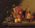 Grapes, oranges, peaches, pears and plums in a glass bowl - (after) Georg (Johann G.) Seitz