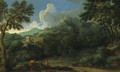 An Italianate Landscape with Figures, a village beyond - (after) Gaspard Dughet
