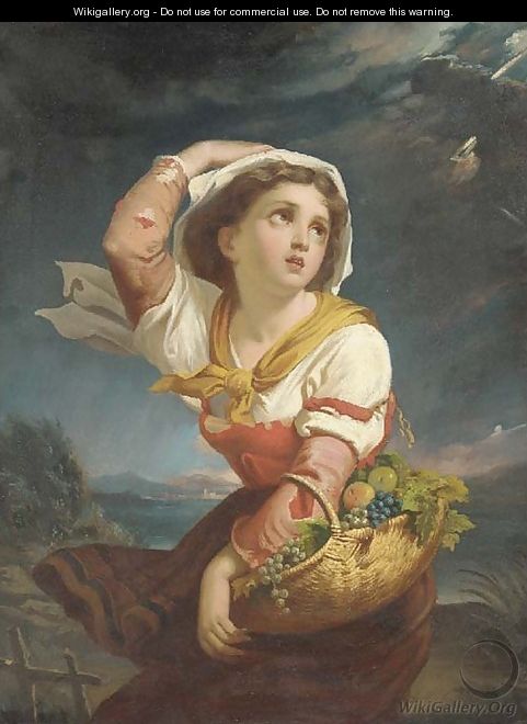 A girl with a basket of fruit, a storm approaching - (after) Giuseppe Mazzolini