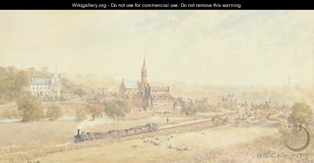 A steam engine pulling loaded wagons through the industrial North - (after) George Weatherill