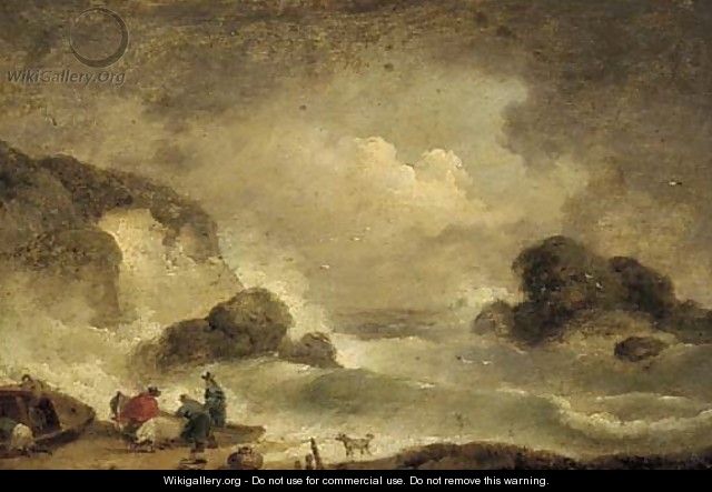 Fisherfolk on a beach - (after) George Morland