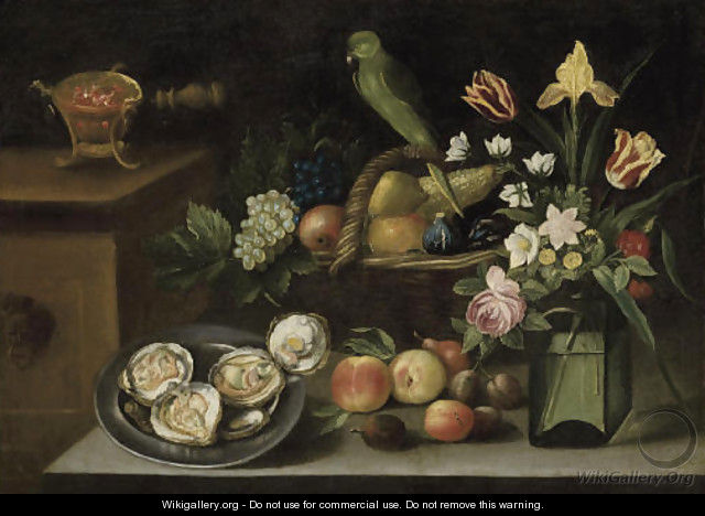 Still life with a parrot - (after) Giovanni Quinsa