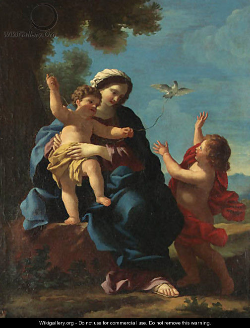 The Madonna and Child with the infant Saint John the Baptist - (after) Giovanni Francesco Romanelli