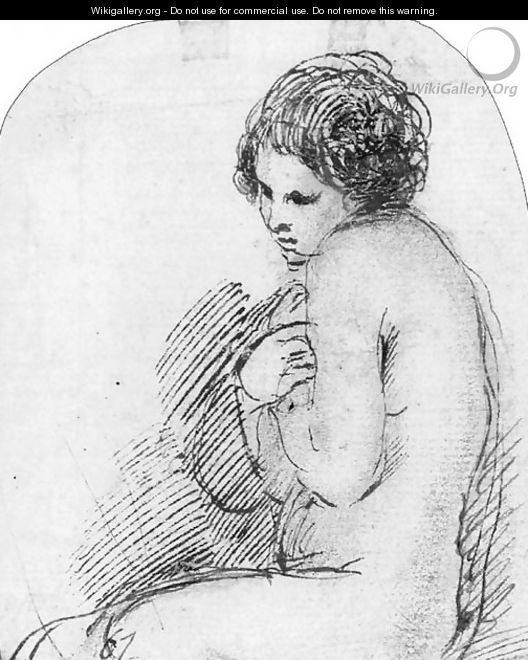 A seated female nude, her hands clasped across her chest - (after) Giovanni Francesco Guercino (BARBIERI)