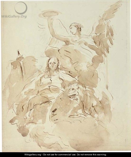 Saint Mark attended by an angel and a lion - (after) Giovanni Domenico Tiepolo