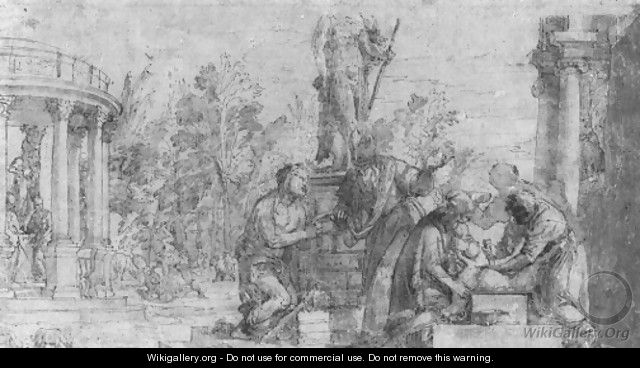 Figures sacrificing by an altar - (after) Giovanni Battista Zelotti