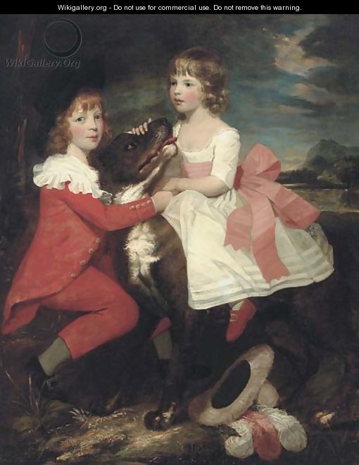 Portrait of two children with a dog - (after) Gilbert Stuart