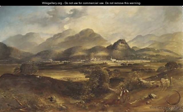 Figures in a Scottish landscape with Comrie and Strathearn beyond - (after) David Octavius Hill