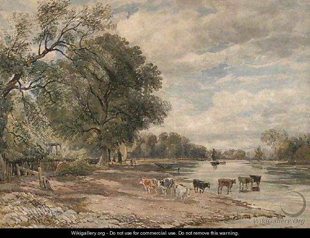Cattle watering on the Thames at Richmond - (after) Cox, David