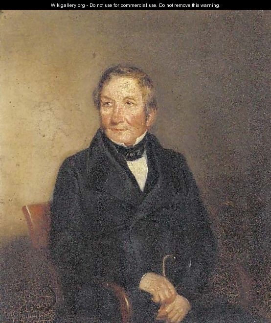 Portrait of gentleman, thought to be William Ewart Gladstone (1809-1898), small half-length, in a black suit, holding a cane - (after) Maclise, Daniel
