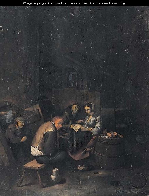Peasants reading a letter in a tavern - (after) Cornelis (Pietersz.) Bega