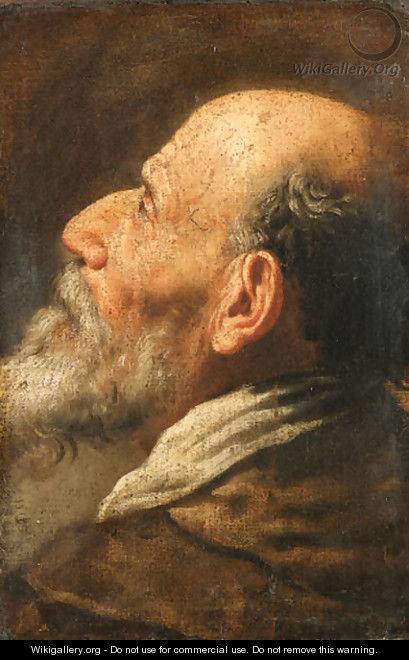 The head of a bearded man, a fragment - (after) Domenico Fetti