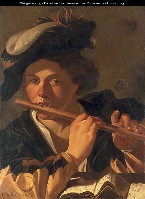 A musician playing the flute - (after) Dirck Van Baburen