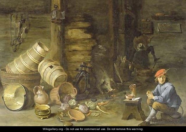 A young man filling a pipe in an interior - (after) David The Younger Teniers
