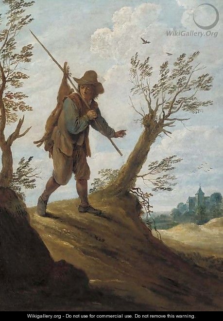 A landscape with a hunter returning with his game - (after) David The Younger Teniers