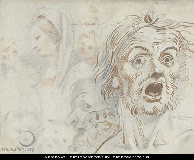 A man screaming, and studies of the Virgin and other figures; and A portrait of a man, and the Madonna and Child - (after) Federico Zuccaro
