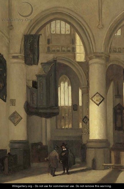 The interior of a church with townsfolk in the foreground - (after) Emanuel De Witte