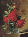 Pomegranate blossoms in a glass vase on a stone ledge - (after) Elise De Bruyere