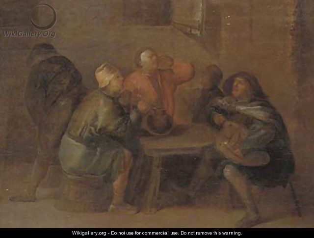 Peasants drinking and making music in an interior - Egbert Jaspersz. Van, The Elder Heemskerck