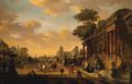 A Capriccio of a baroque Palace with a Lady greeting a Gentleman on a Terrace - Egbert Jaspersz. Van, The Elder Heemskerck
