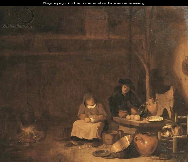 Peasants preparing a meal in a barn - (after) Egbert Lievensz. Van Der Poel