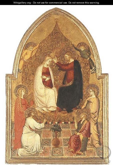 The Coronation of the Virgin, with Saints Bartholomew, Mary Magdalen, John the Baptist and a Female Saint - (after) Pier Francesco Fiorentino