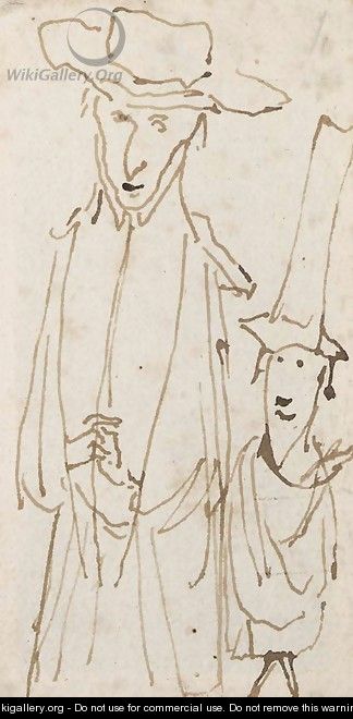 A caricature of a prelate and his servant - (after) Angelo De