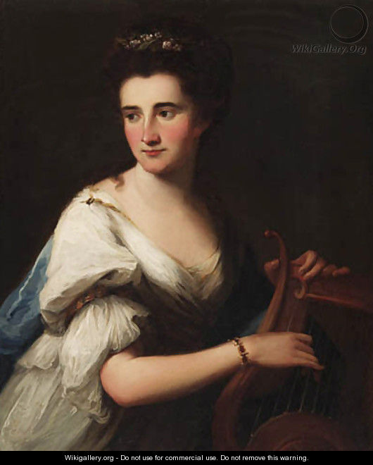 Portrait of Mrs. Cubley as Terpsichore, half-length, in a white dress and a blue wrap, playing a lyre - (after) Kauffmann, Angelica