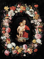 The Virgin and Child surrounded by a garland of flowers - (after) Andries Daniels Or Danielsz