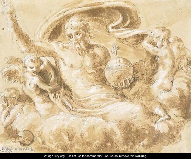 God the Father holding an orb, attended by angels - (after) Bartolommeo Ramenghi The Elder, Il Bagnacavallo