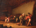 Boors playing at cards in a barn, children beyond - (after) Bartholomeus Molenaer