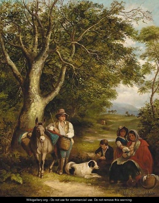 Travellers resting on a wooded track - (after) Arthur J. Stark